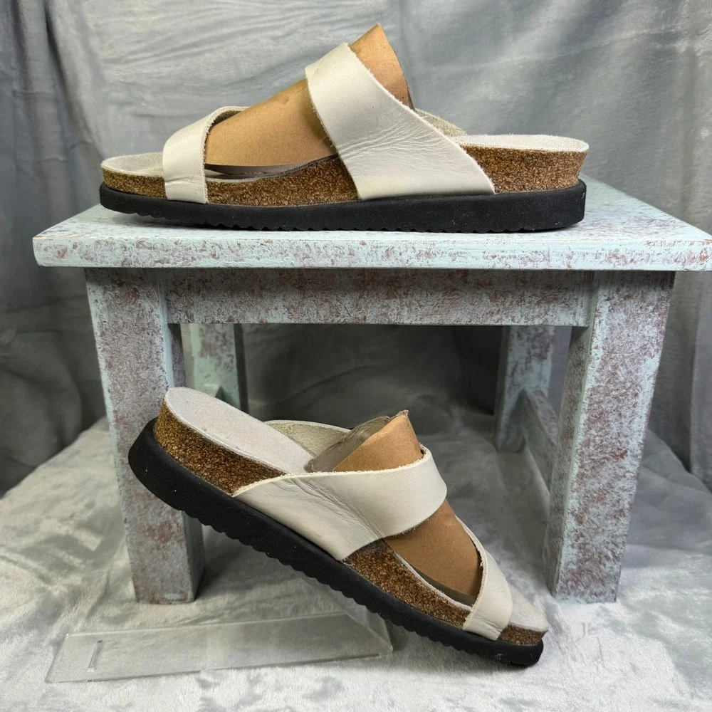 Mephisto Helen Sandals Womens 40 White Leather Cork Footbed Slides 6091572